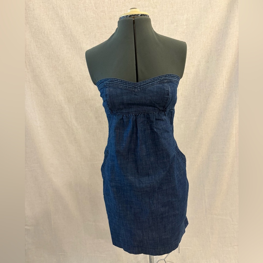American Eagle Outfitters Dark Blue Denim Strapless Dress